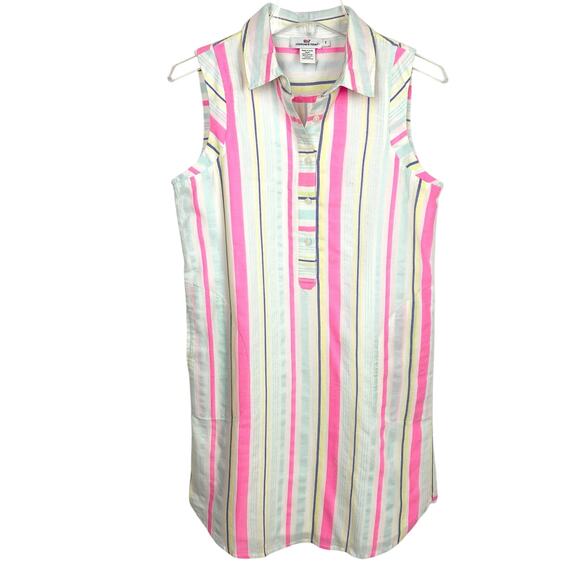 Vineyard Vines Stripe Shirt Dress Sleeveless Collared Multicolor Mini Size 2 - Picture 1 of 11